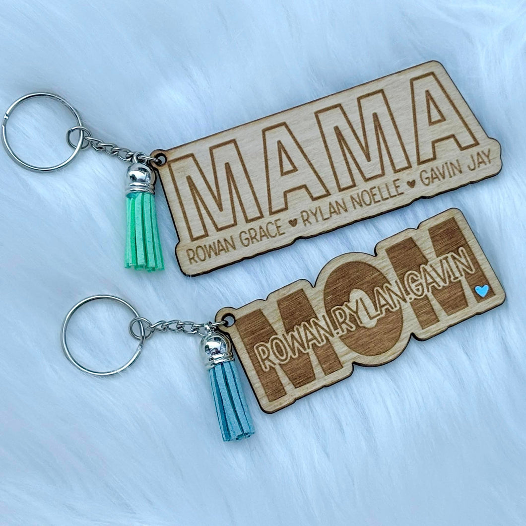NEW Wood Mama (or other name) Keychains
